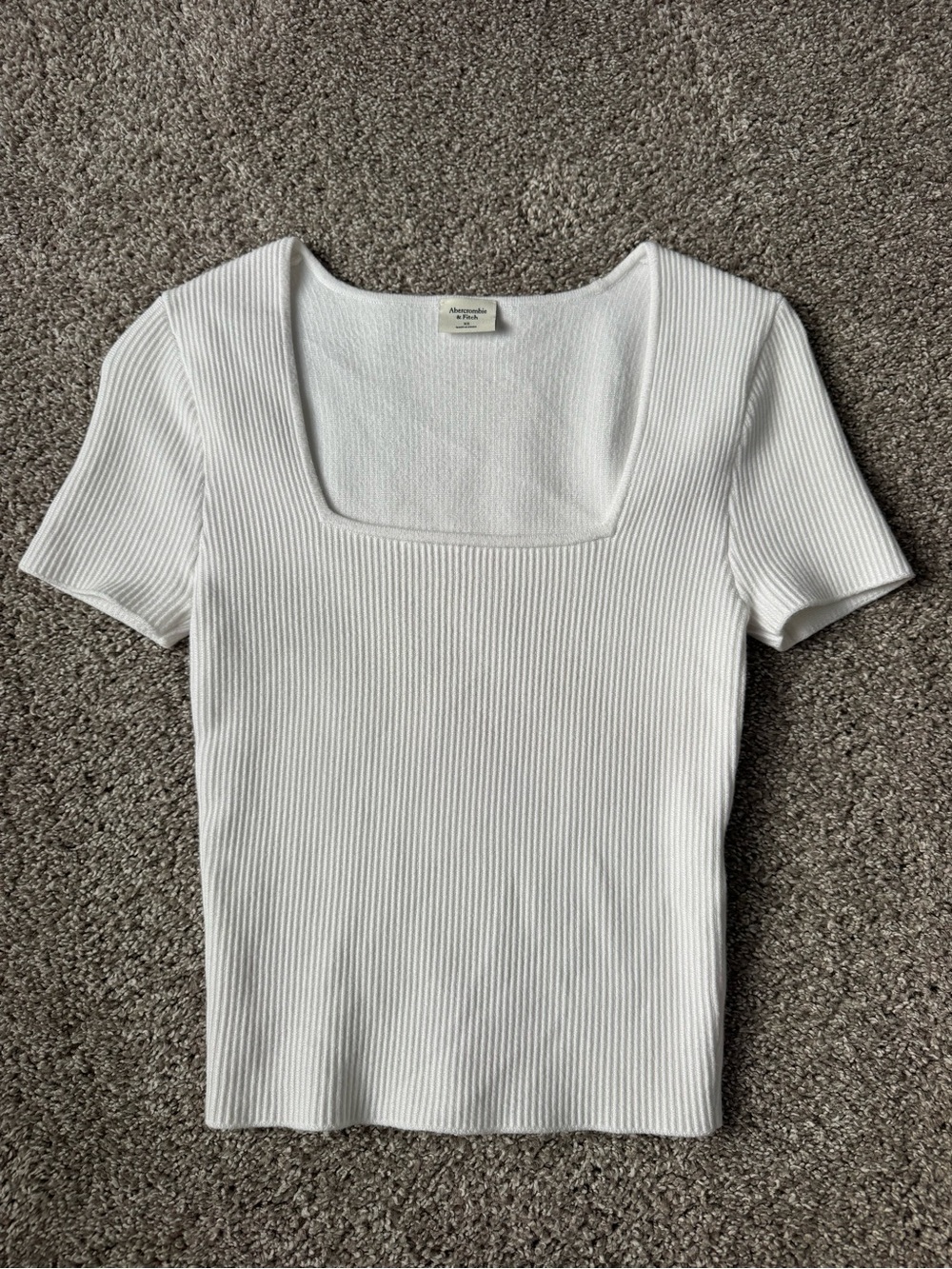 Abercrombie & Fitch White Ribbed Square-Neck Short Sleeve Top